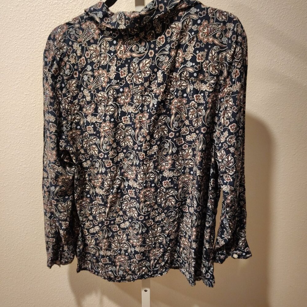 Croft & Barrow Women's Button Front Long Sleeve Blouse Size XL Rayon Blue Print - Picture 11 of 11
